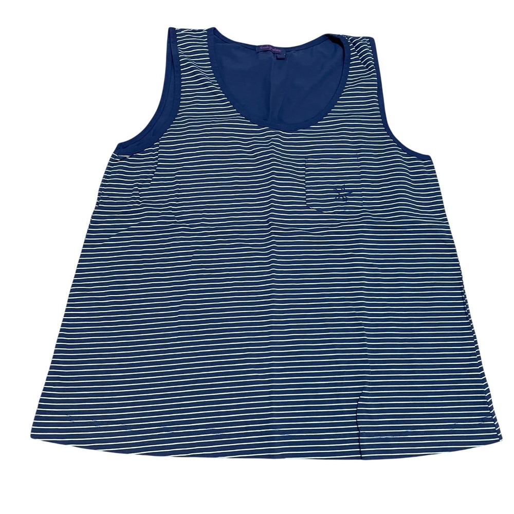 Fresh Produce Womens XL Navy Blue White Striped Pocket Tank Top Nautical Stretch